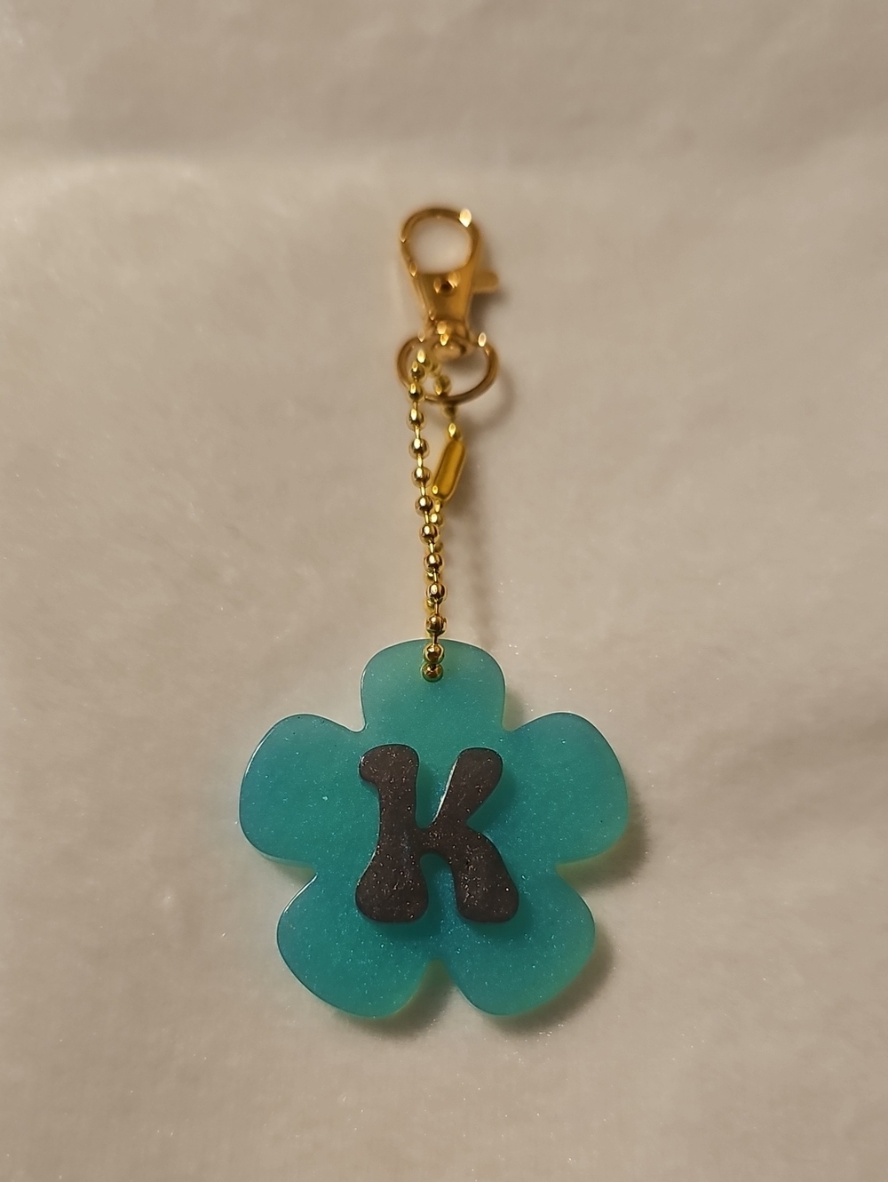 Teal and Purple Flower Initial 'K' Keychain